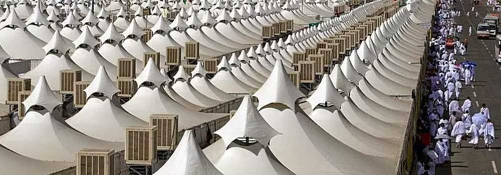 Mina valley with white Hajj tents — Ziyarat site in Makkah for Umrah pilgrims