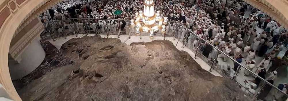 The enclosed hillock of Safa inside the Masa area of Masjid al-Haram where pilgrims begin Sai during Umrah